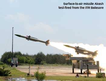 Surface-to-air missile Akash test-fired from the ITR Balasore